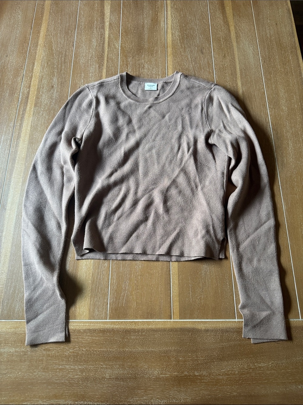 Abercrombie & Fitch Cropped Crewneck Sweater in Taupe